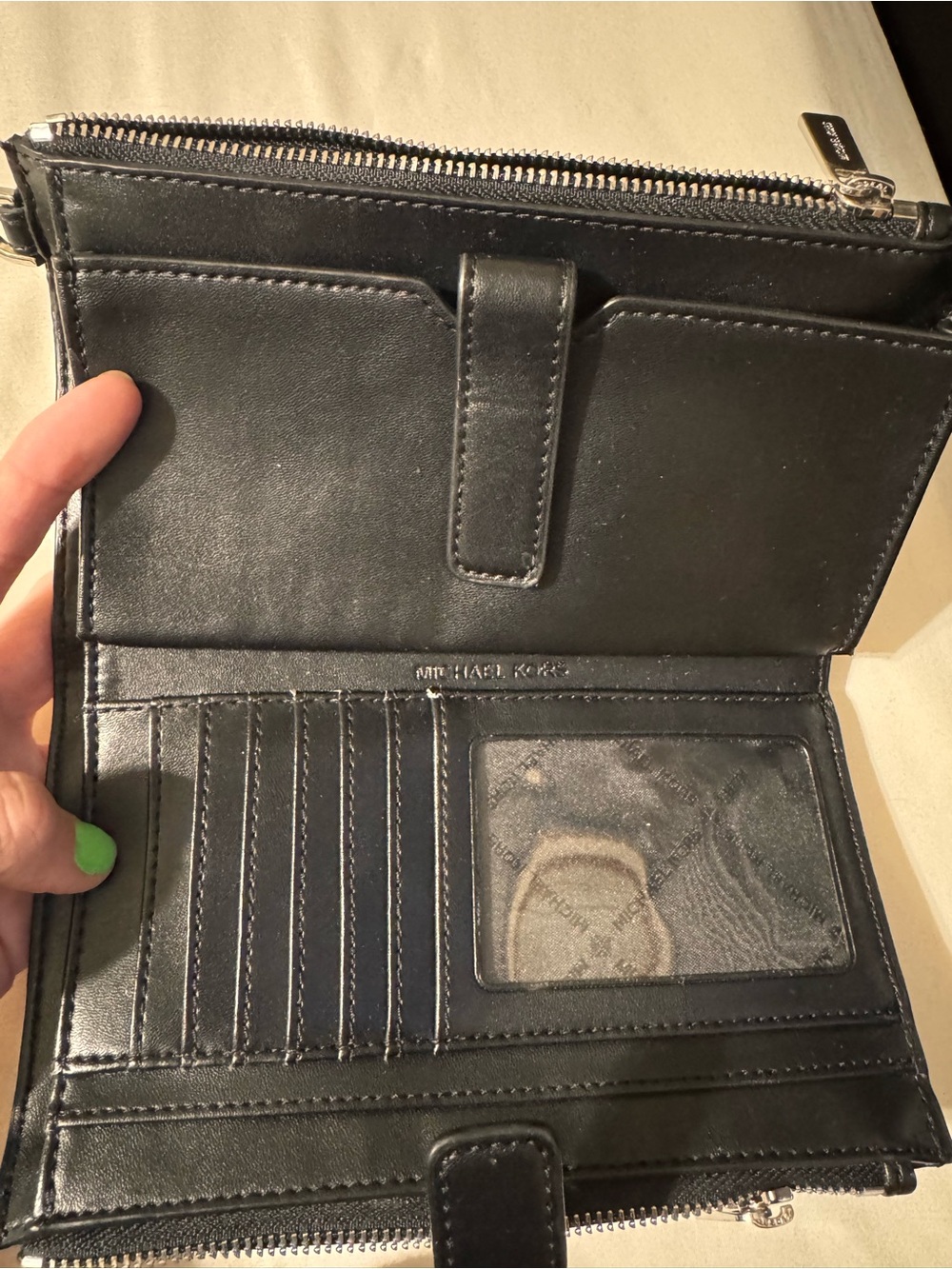 Michael Kors Black Leather Zip Card Wallet
